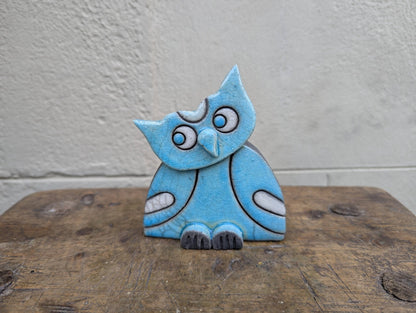 Raku - Gufo Azzurro - | Idee regalo, artigianato, arredamento, design, tessuti e tombolo | Milleidee di Alessandro Magrini, Anghiari, Toscana